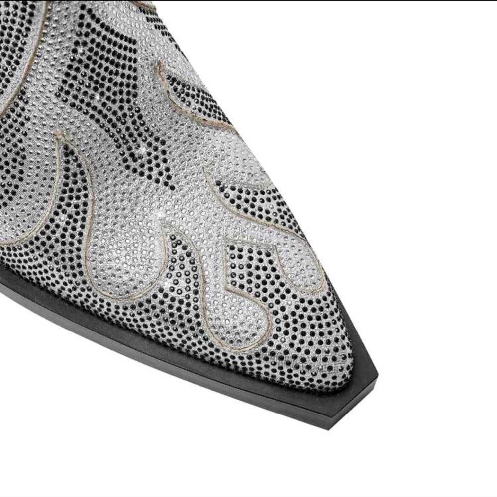 NEW RHINESTONE COWGIRL BOOTS SPARKLY POINTED TOE BLOCK HEEL ANKLE BOOTIES - Picture 6 of 6